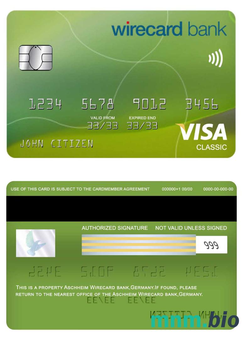Germany Aschheim Wirecard bank visa klasyczny karta przykład w formacie PSD